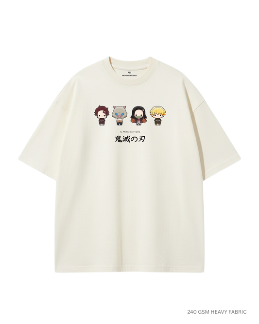 Chibi Demon Squad: Unisex Oversized T-Shirts OFF-WHITE