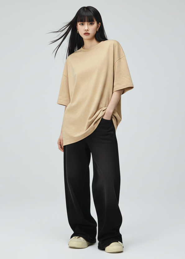 Basic Beige Unisex Oversized T-Shirt – Lightweight Cotton