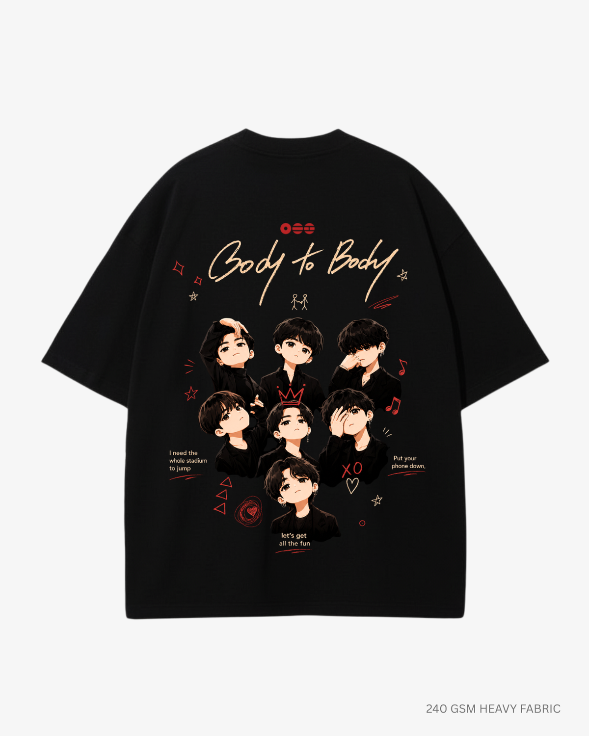 Chibi Body to Body Arirang Unisex Oversized T-Shirt Black Cotton 240 GSM