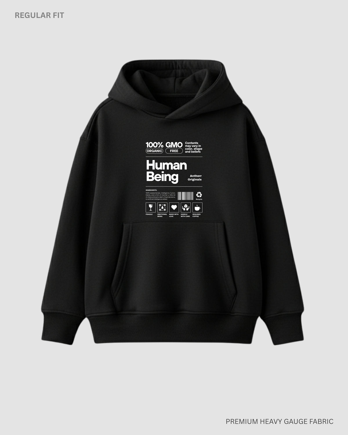 Human Being: Antherr Originals Unisex Hoodie Black Regular