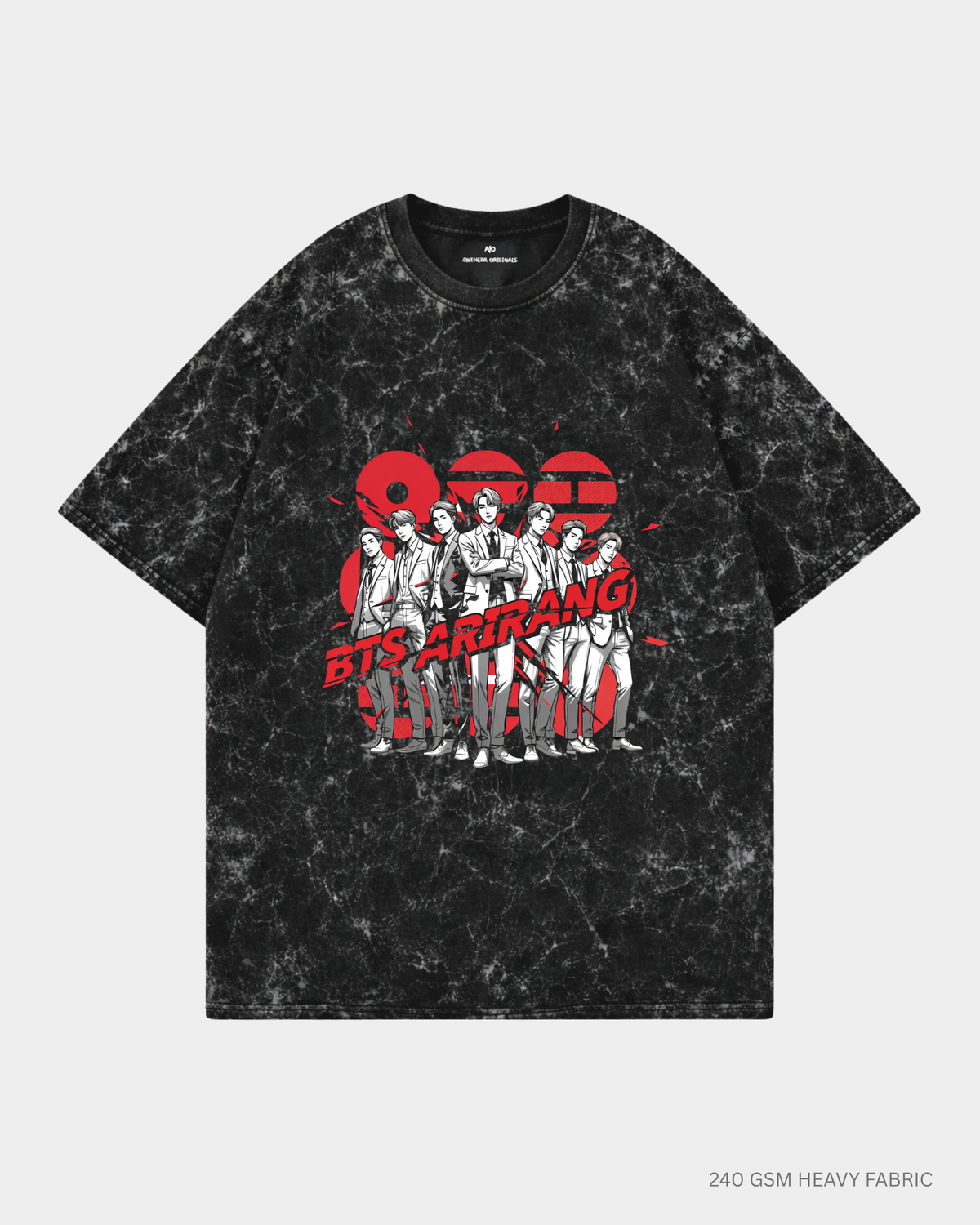 BTS Arirang Members Unisex Oversized T-Shirt | Antherr Core Acid Wash Black Cotton 240 GSM