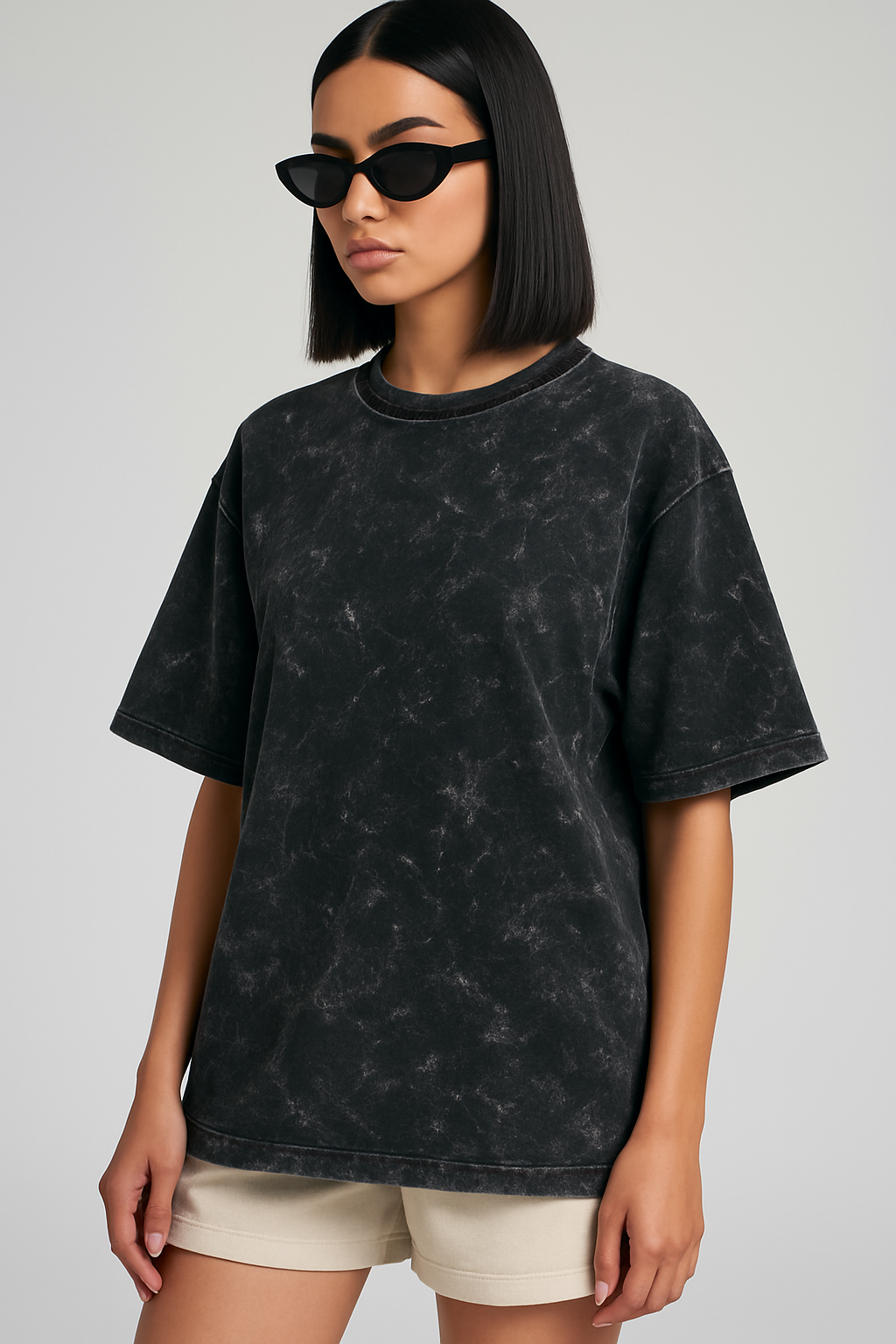 Acid Wash Oversized T-shirt for Women: Black