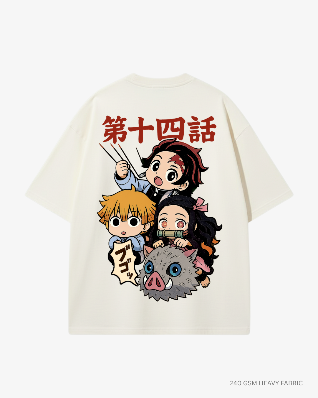 Demon Squad: Kimetsu no Yaiba Unisex Oversized T-Shirts Off-White Cotton 240 GSM