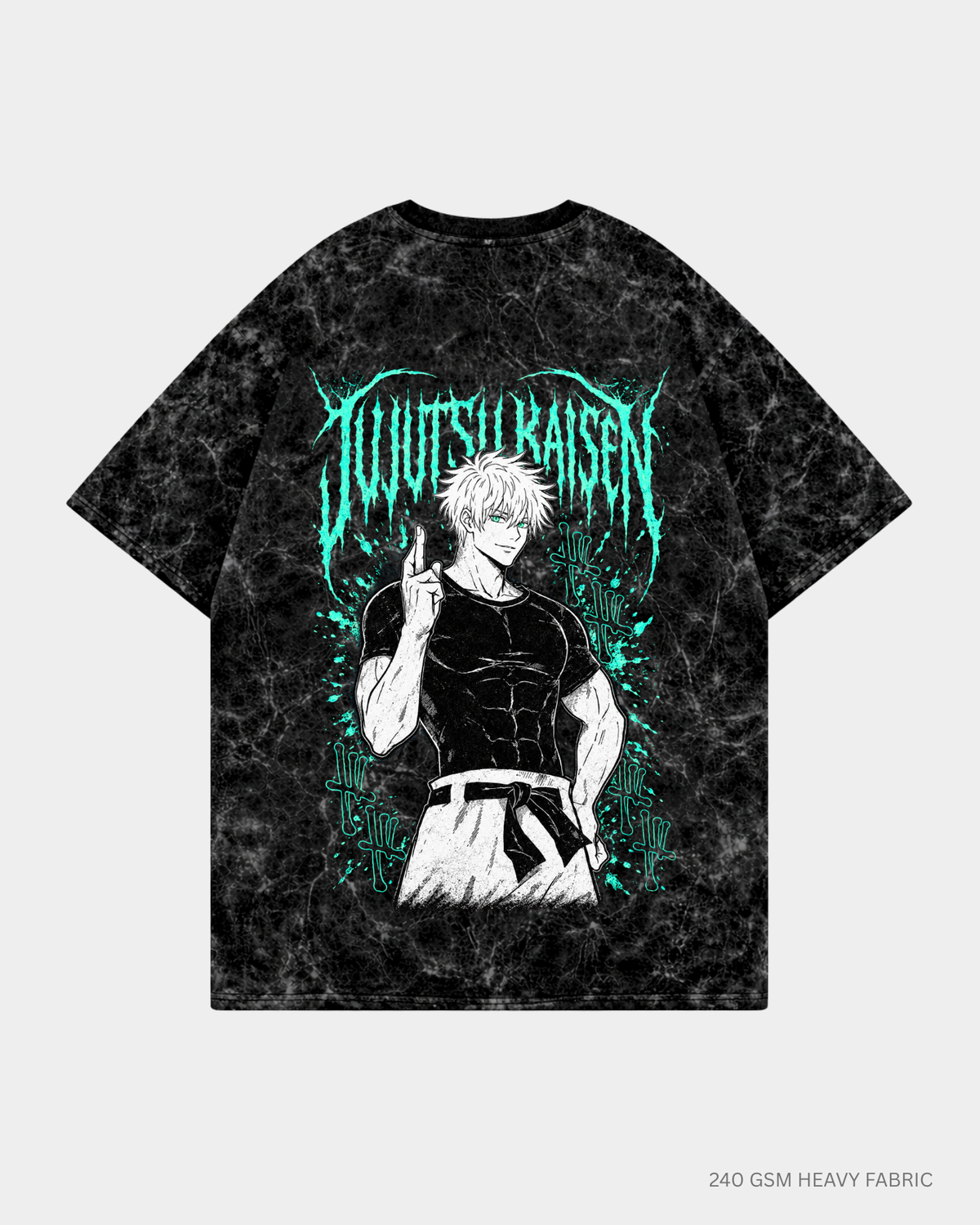 Gojo Satoru Jujutsu Kaisen Anime Unisex Oversized T-Shirt | Antherr Core Acid Wash Black Cotton 240 GSM
