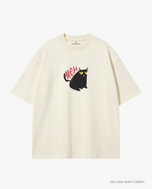 Meh Cat Unisex Oversized T-Shirt | Antherr Core OFF-WHITE 240 GSM Cotton