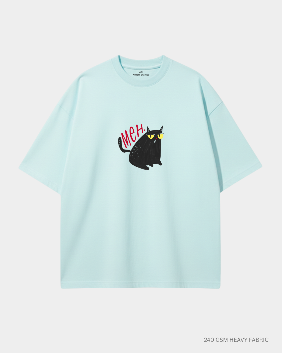 Meh Cat Unisex Oversized T-Shirt | Antherr Core MINT 240 GSM Cotton