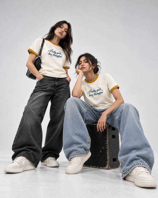 Pretty Girls Love Bangtan Ringer Regular Fit T-Shirt | Antherr Core