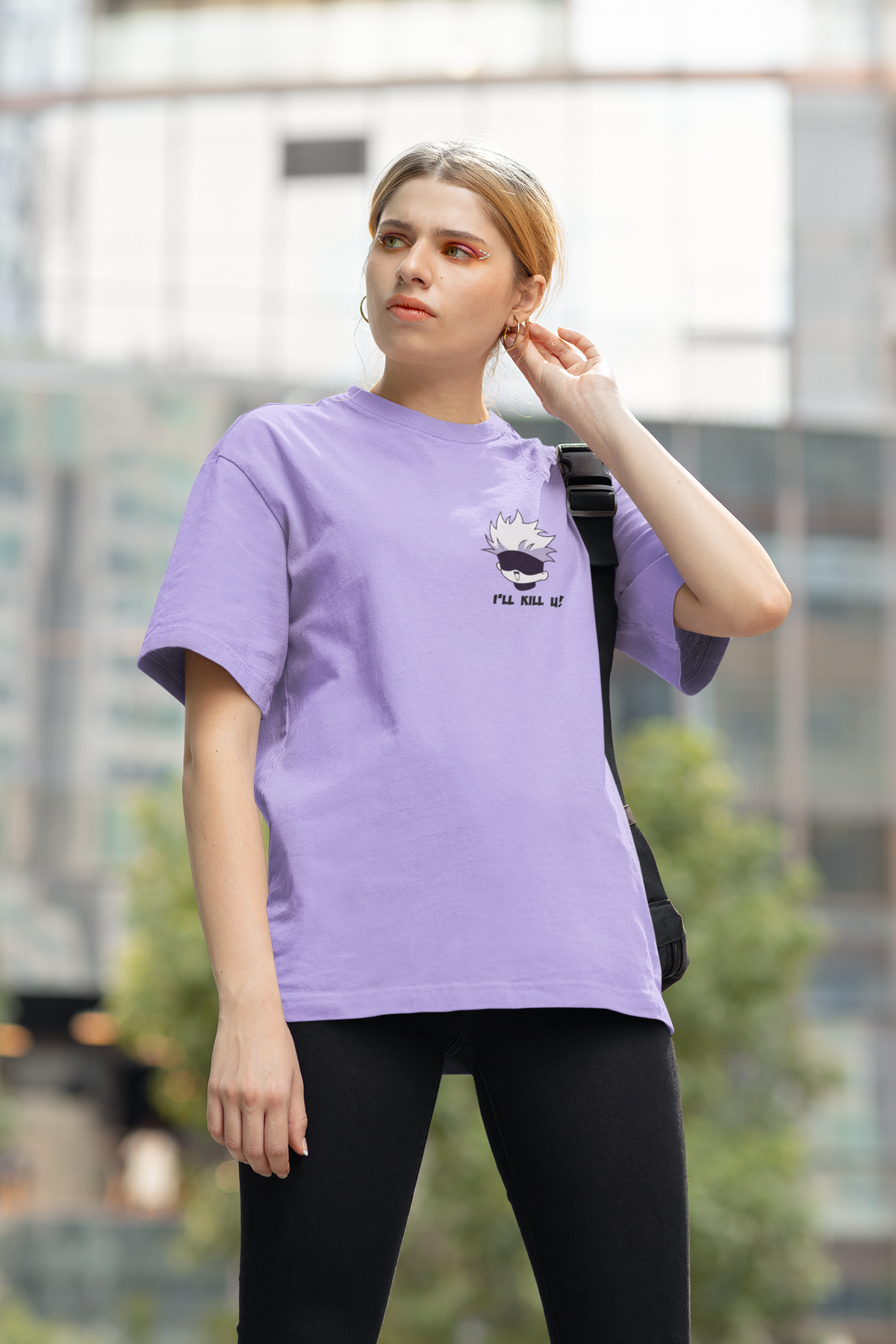 I'll Kill You: Pocket Design, Jujutsu Kaisen: Anime- Oversized T-Shirts LAVENDER 240 GSM