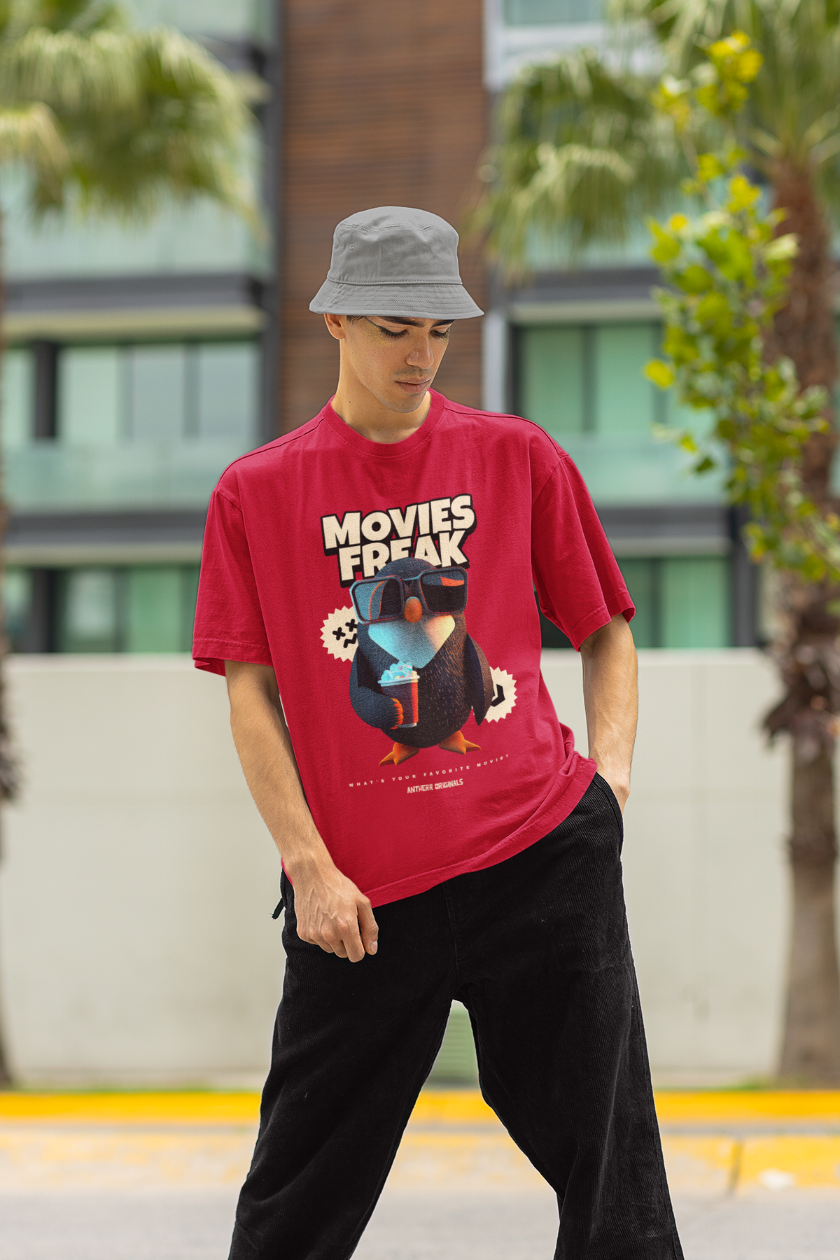 Movie Freak: Oversized T-Shirts RED 240 GSM