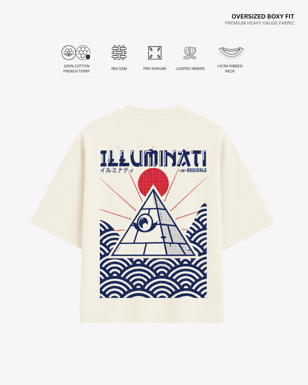Illuminati Eye Unisex French Terry Oversized T-Shirt | Antherr Originals OFF-WHITE Cotton French Terry 260 GSM