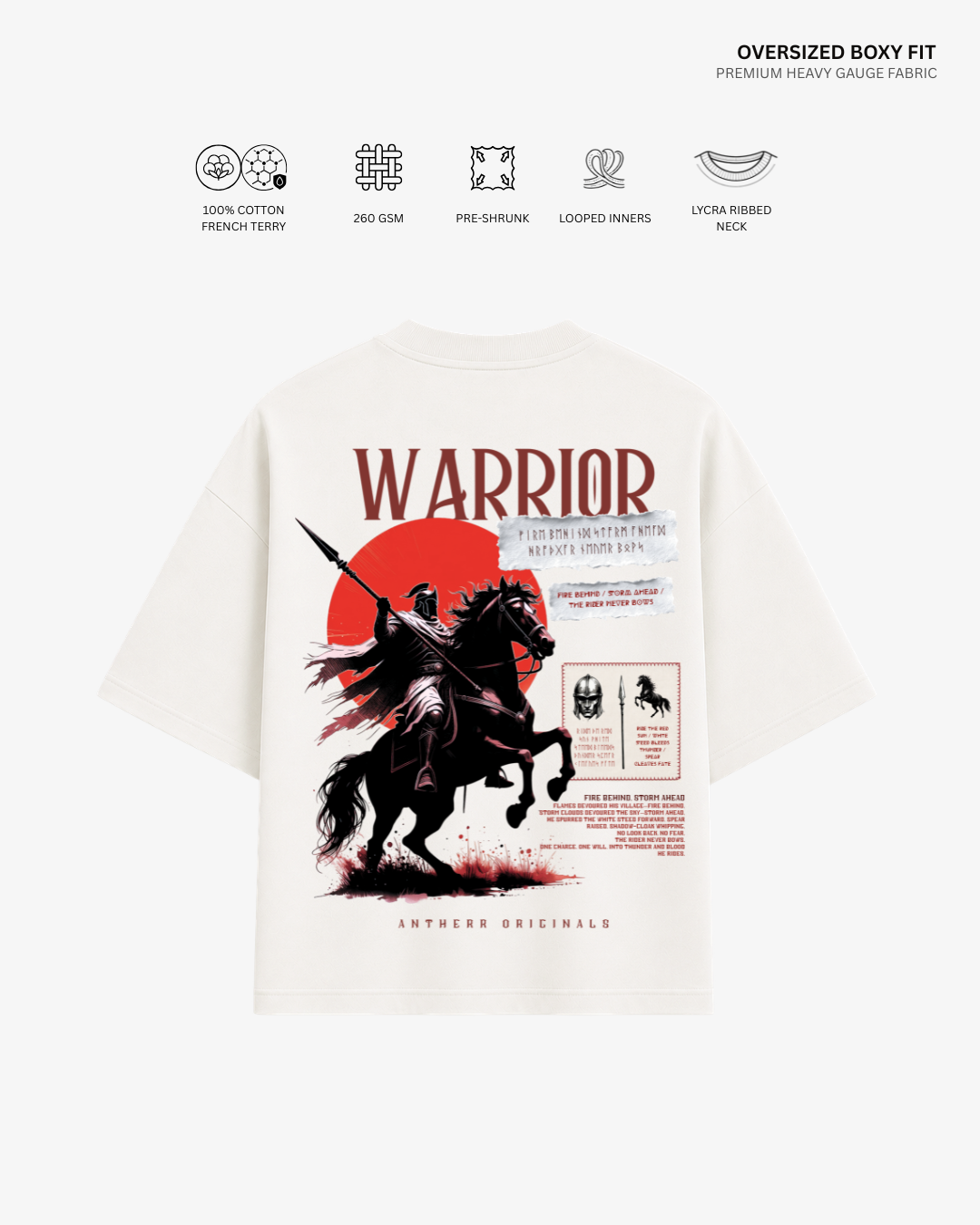 Warrior Unisex French Terry Oversized T-Shirt | Antherr Originals OFF-WHITE Cotton 240 GSM