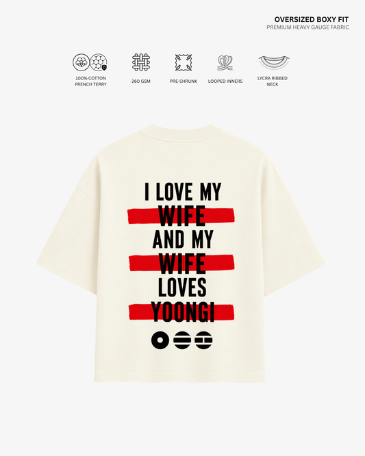 Love My Wife Arirang Version French Terry Oversized T-Shirt | Antherr Core Yoongi (Off White) Cotton French Terry 260 GSM