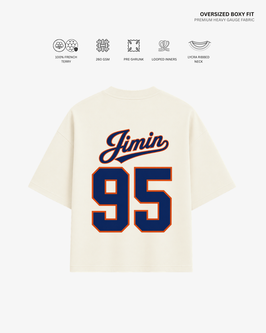 Bangtan Varsity Blue Edition Unisex French Terry Oversized T-Shirt | Antherr Core Jimin (Off White) Cotton French Terry 260 GSM