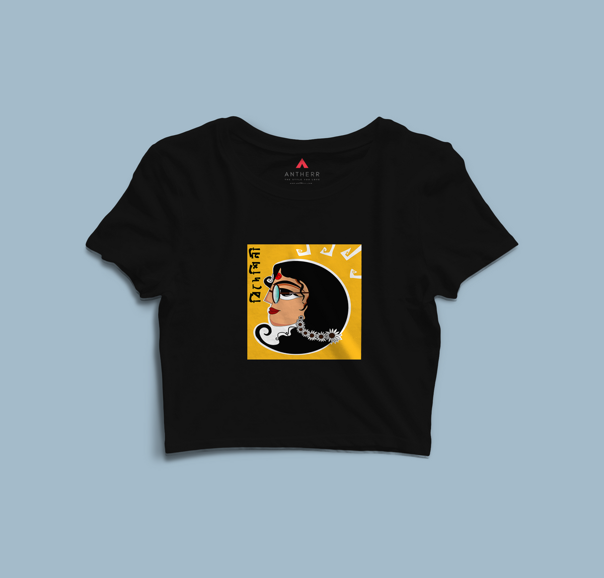 BIDESHINI : BENGALI FEVER - HALF SLEEVE CROP TOPS BLACK