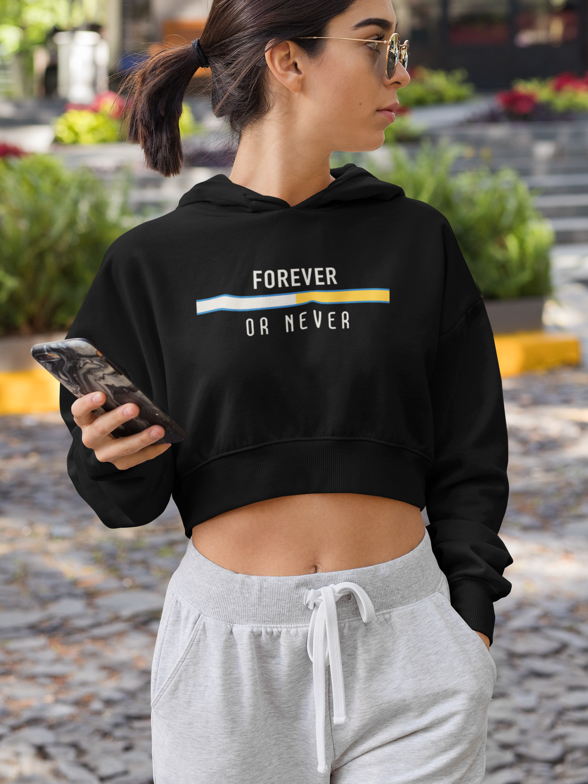 Forever Or Never - Winter Crop Hoodies BLACK
