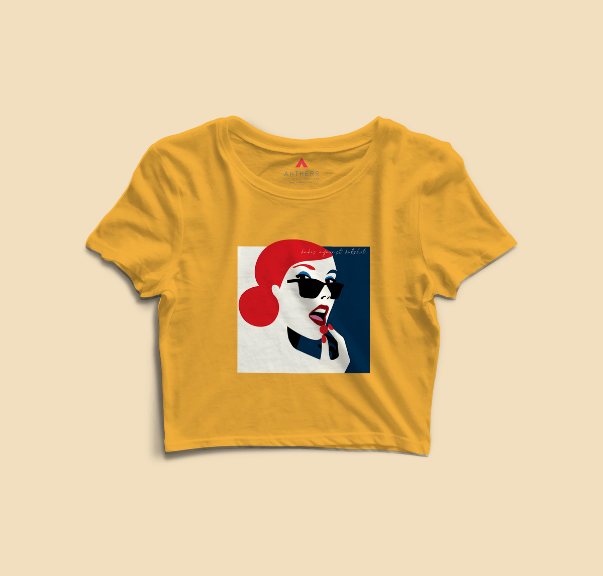 " BABES AGAINST BULLSHIT " - HALF-SLEEVE CROP TOP YELLOW