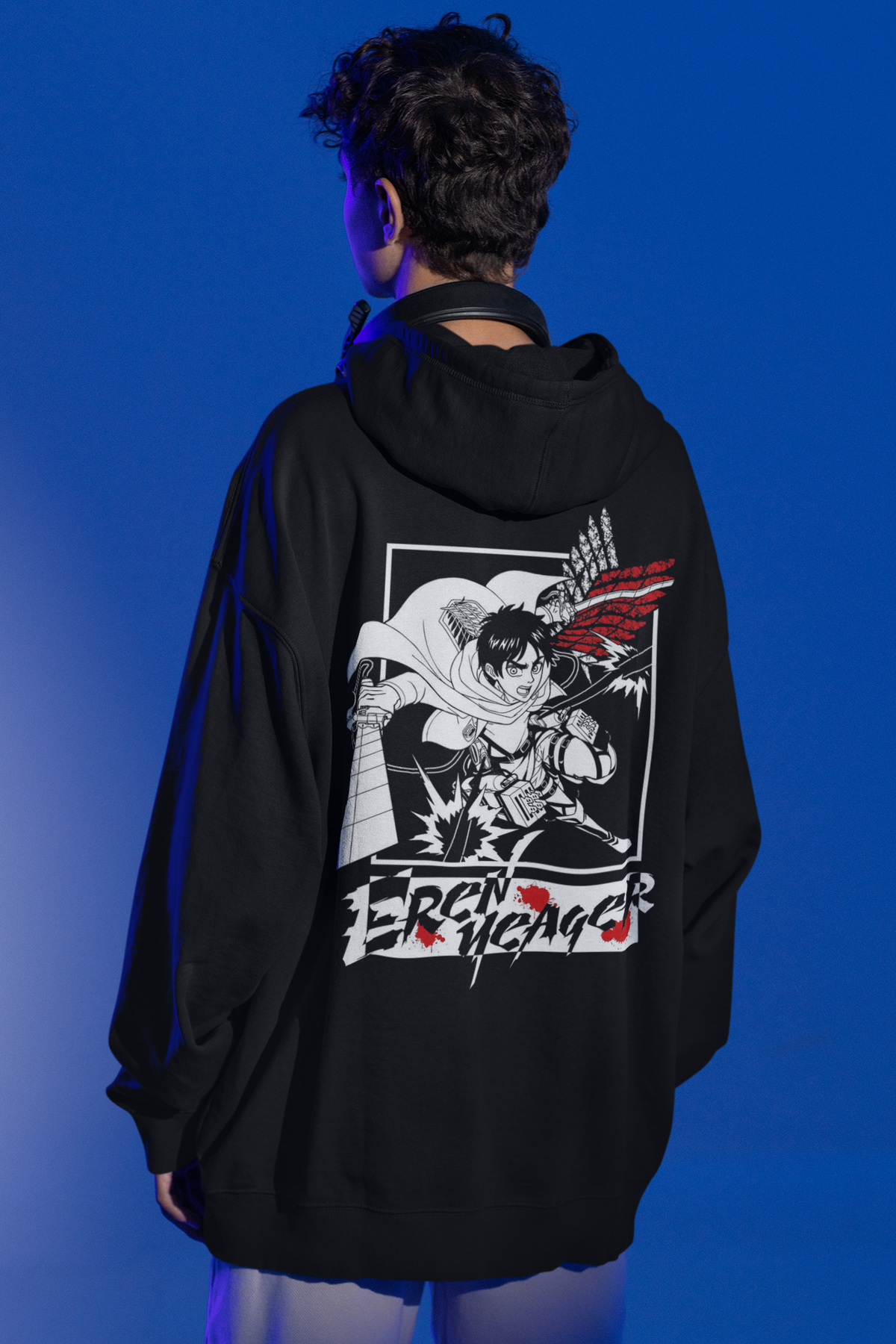 Eren Yeager- Attack of Titan: Unisex Winter Hoodies BLACK