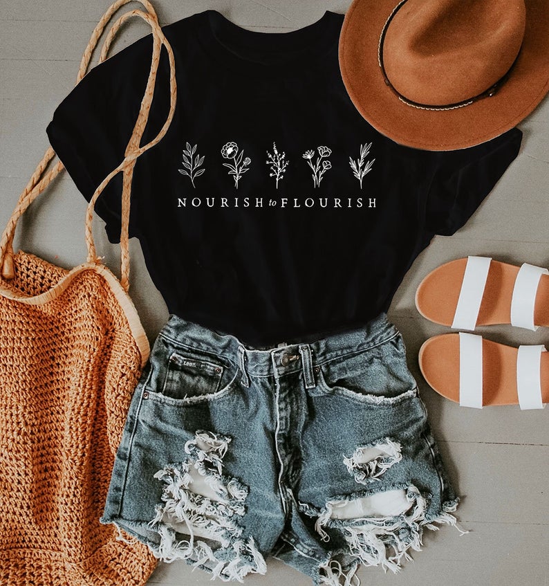 Nourish To Flourish - MINIMAL: Unisex Half-Sleeve T-Shirt BLACK