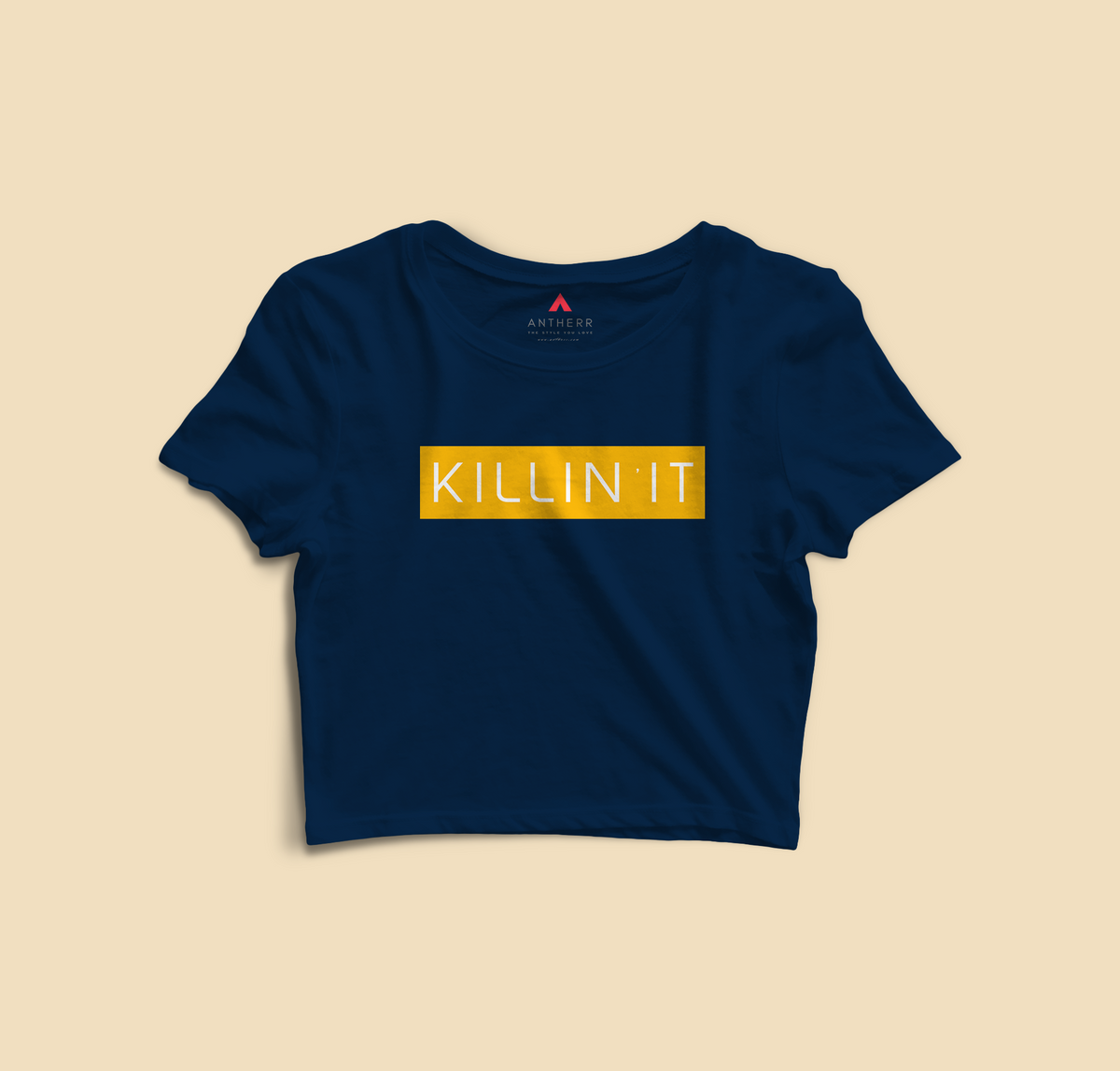 "KILLING IT" - HALF-SLEEVE CROP TOPS NAVY BLUE