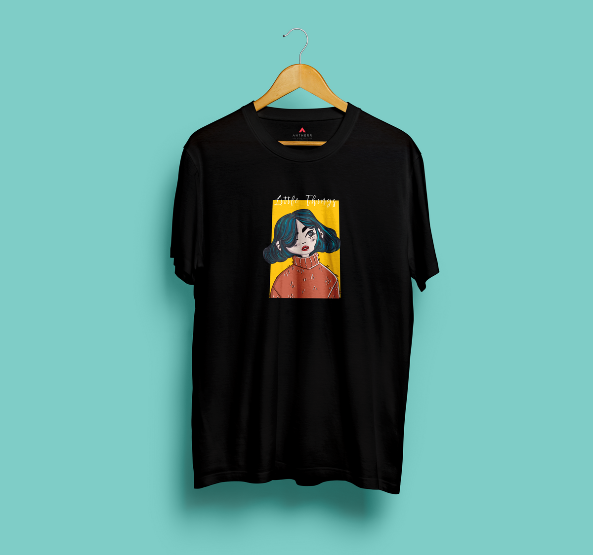 "LITTLE THINGS" HALF-SLEEVE T-SHIRTS BLACK