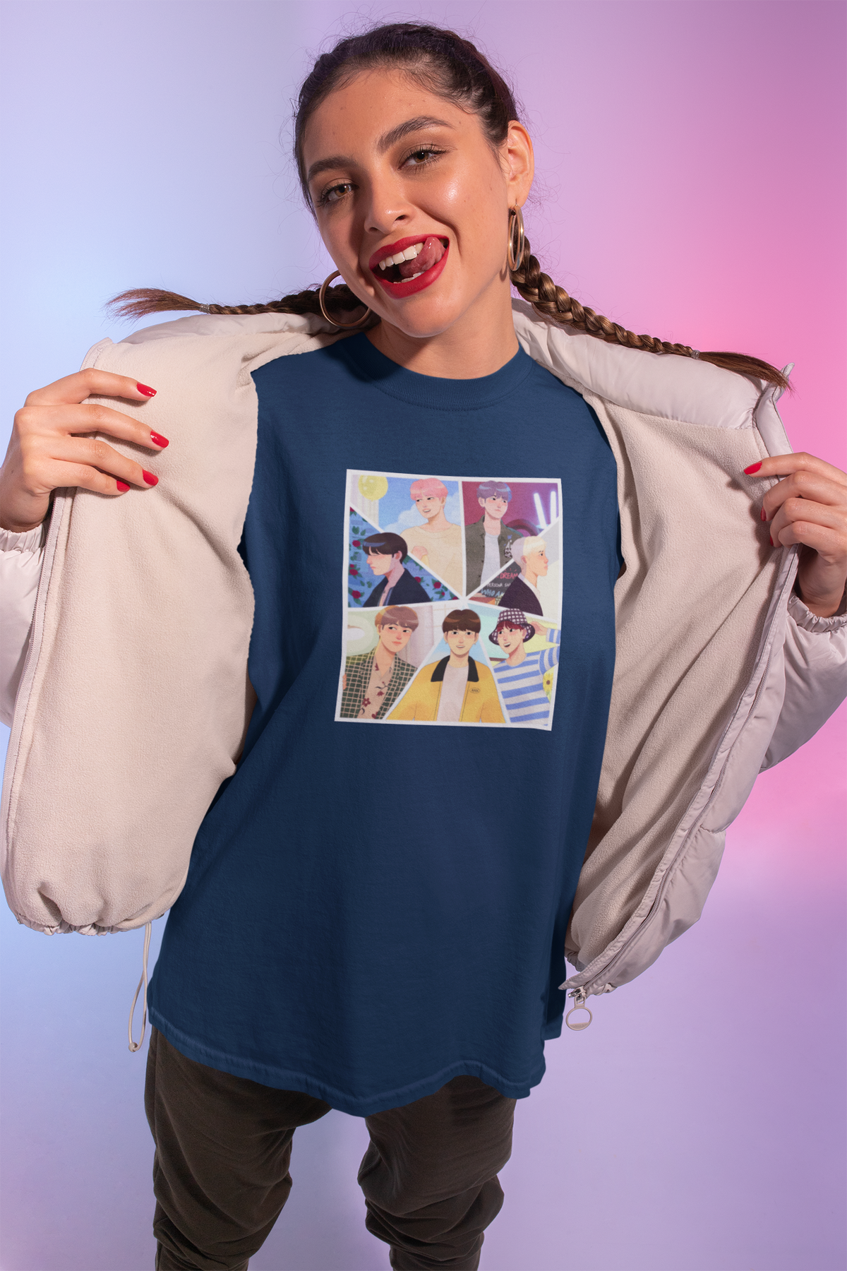 BTS Buddies : BTS - HALF-SLEEVE T-SHIRTS NAVY-BLUE