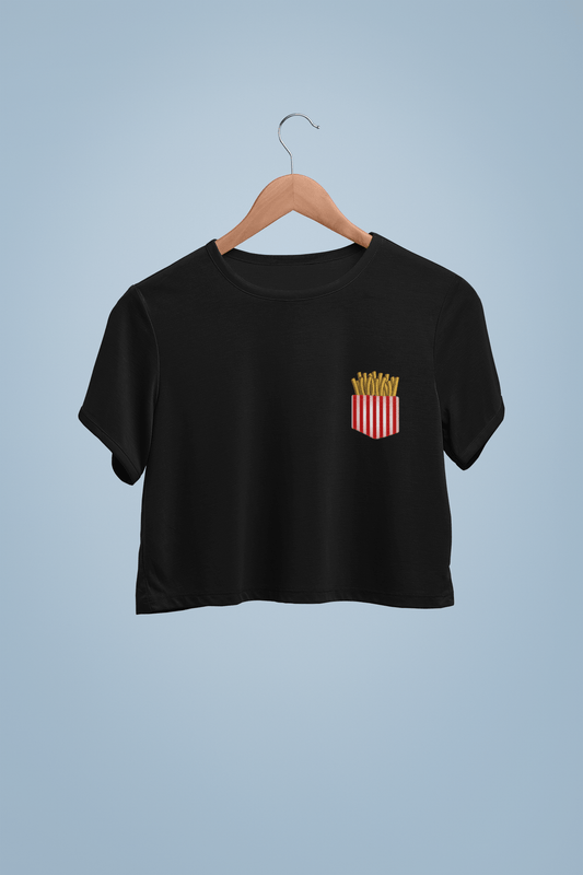 " FRENCH FRIES LOVE " Half-sleeve Pocket Design Crop Tops