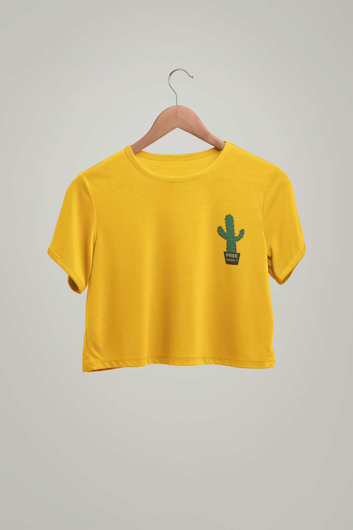 " FREE HUGS " - HALF-SLEEVE POCKET DESIGN CROP TOPS YELLOW