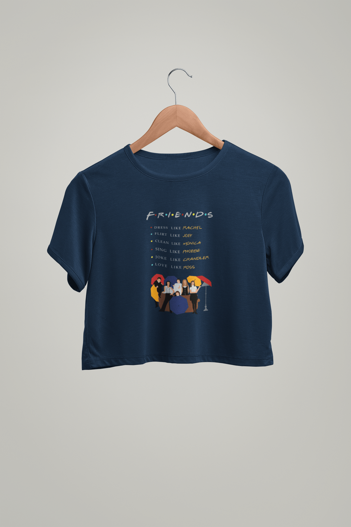 " FRIENDS " - HALF-SLEEVE CROP TOPS NAVY BLUE