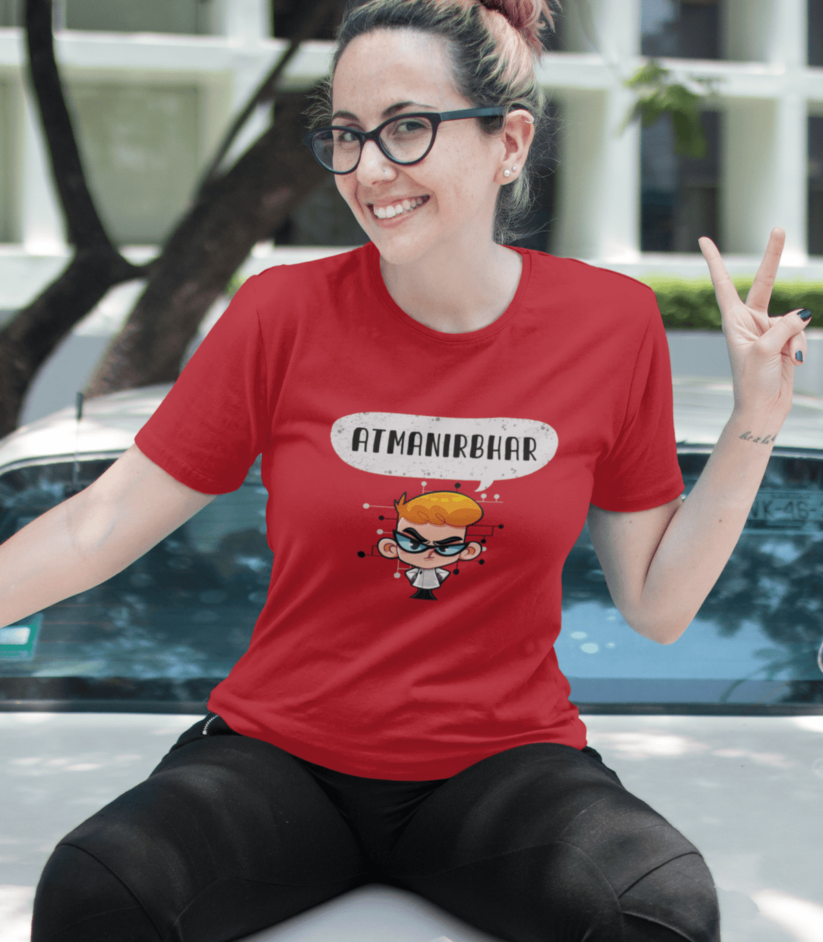 Atmanirbhar: HALF SLEEVE T-SHIRT RED