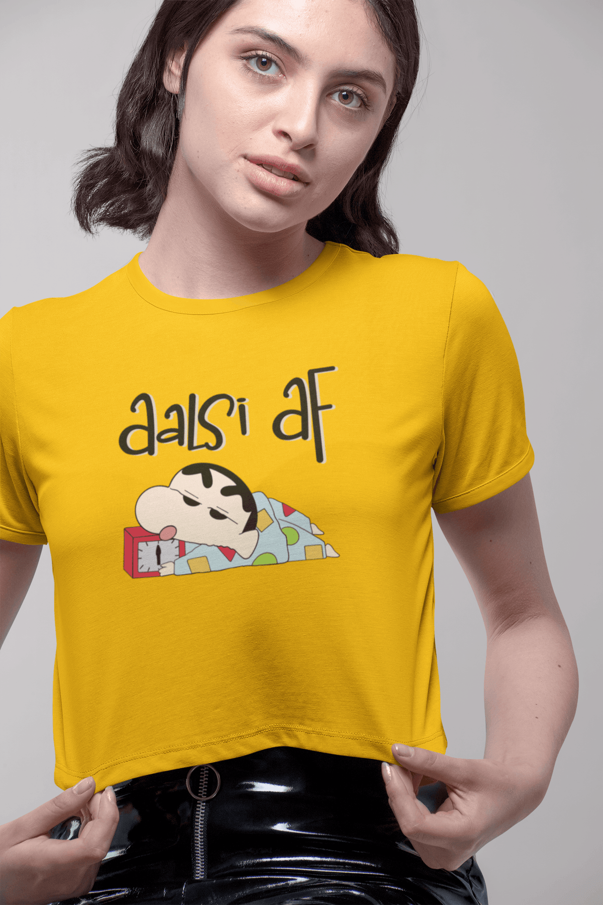 " AALSI AF " -HALF-SLEEVE CROP TOPS YELLOW