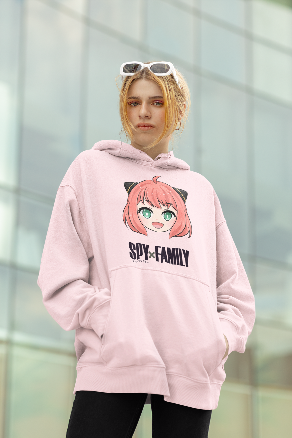 Anya: SpyxFamily- Anime - Winter Hoodies LIGHT BABY PINK