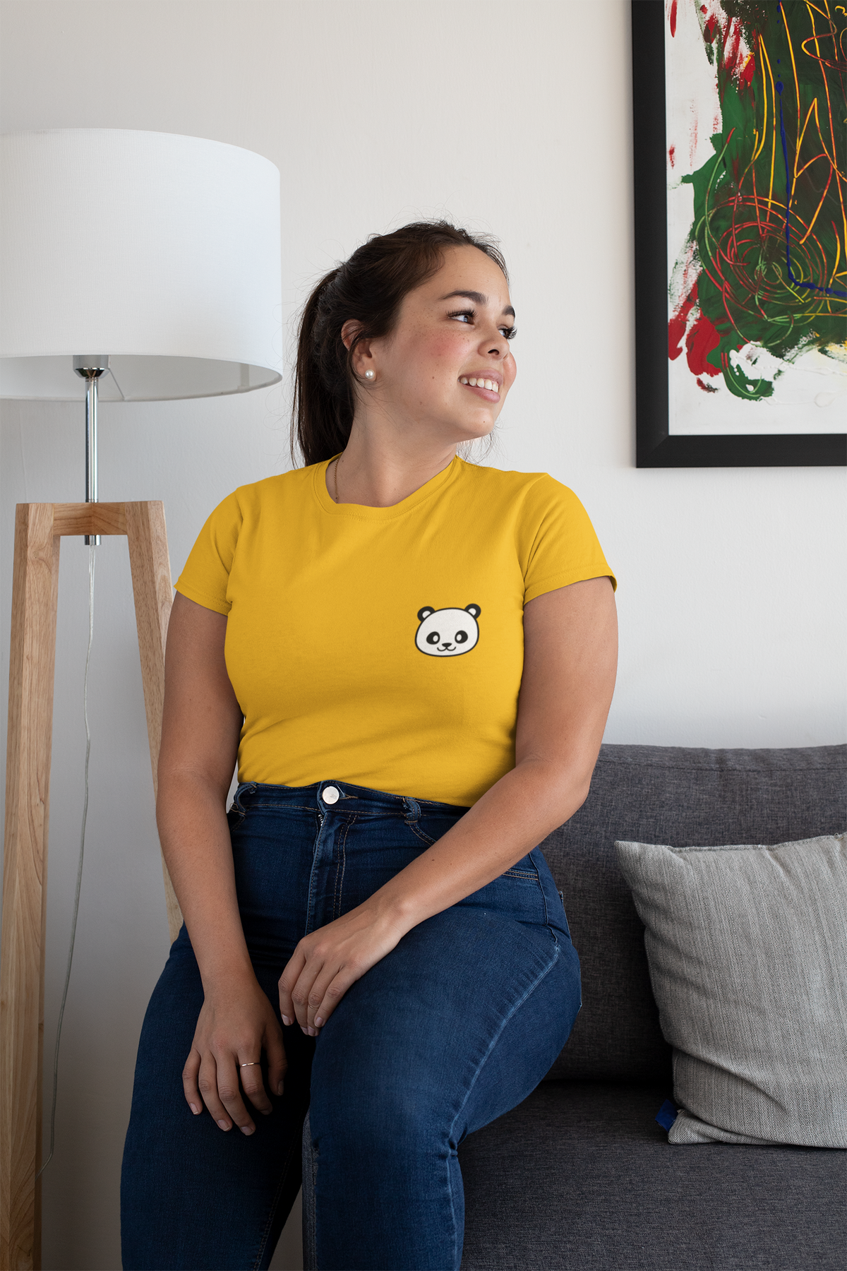 Cute Panda Regular Fit T-shirts YELLOW