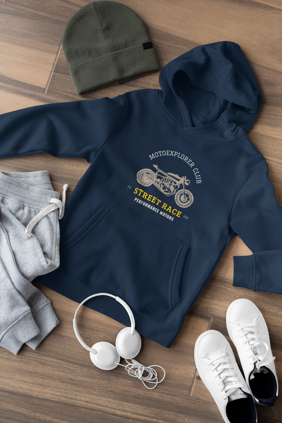 "STREET RACE" - MOTO EXPOLRER CLUB - WINTER HOODIES NAVY BLUE