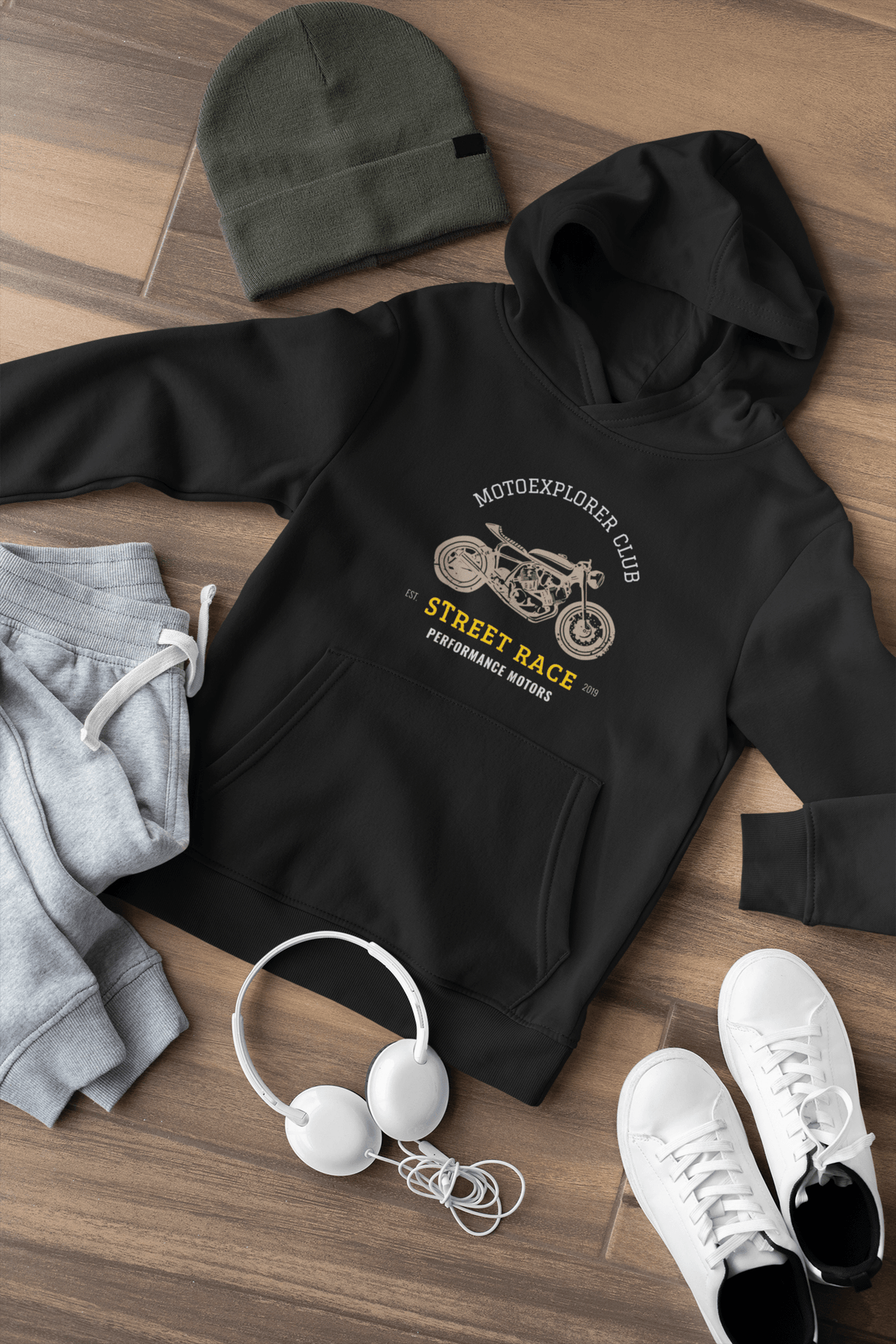 "STREET RACE" - MOTO EXPOLRER CLUB - WINTER HOODIES BLACK
