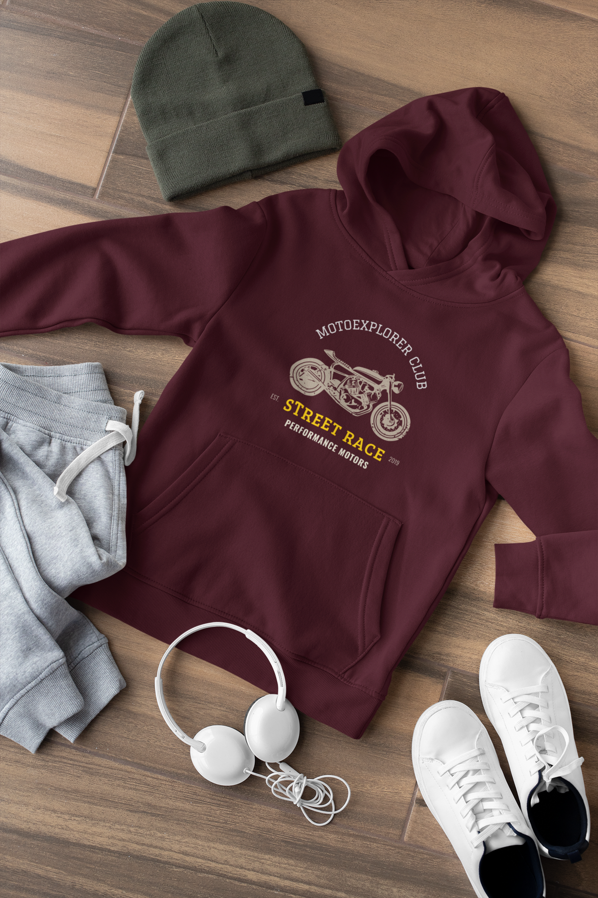 "STREET RACE" - MOTO EXPOLRER CLUB - WINTER HOODIES MAROON