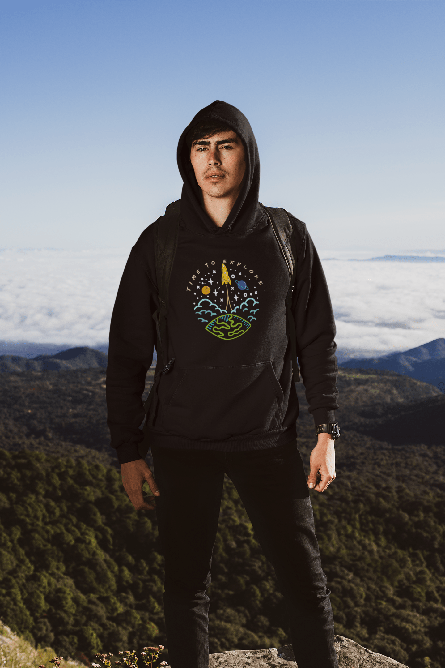 " TIME TO EXPLORE" WINTER HOODIES BLACK