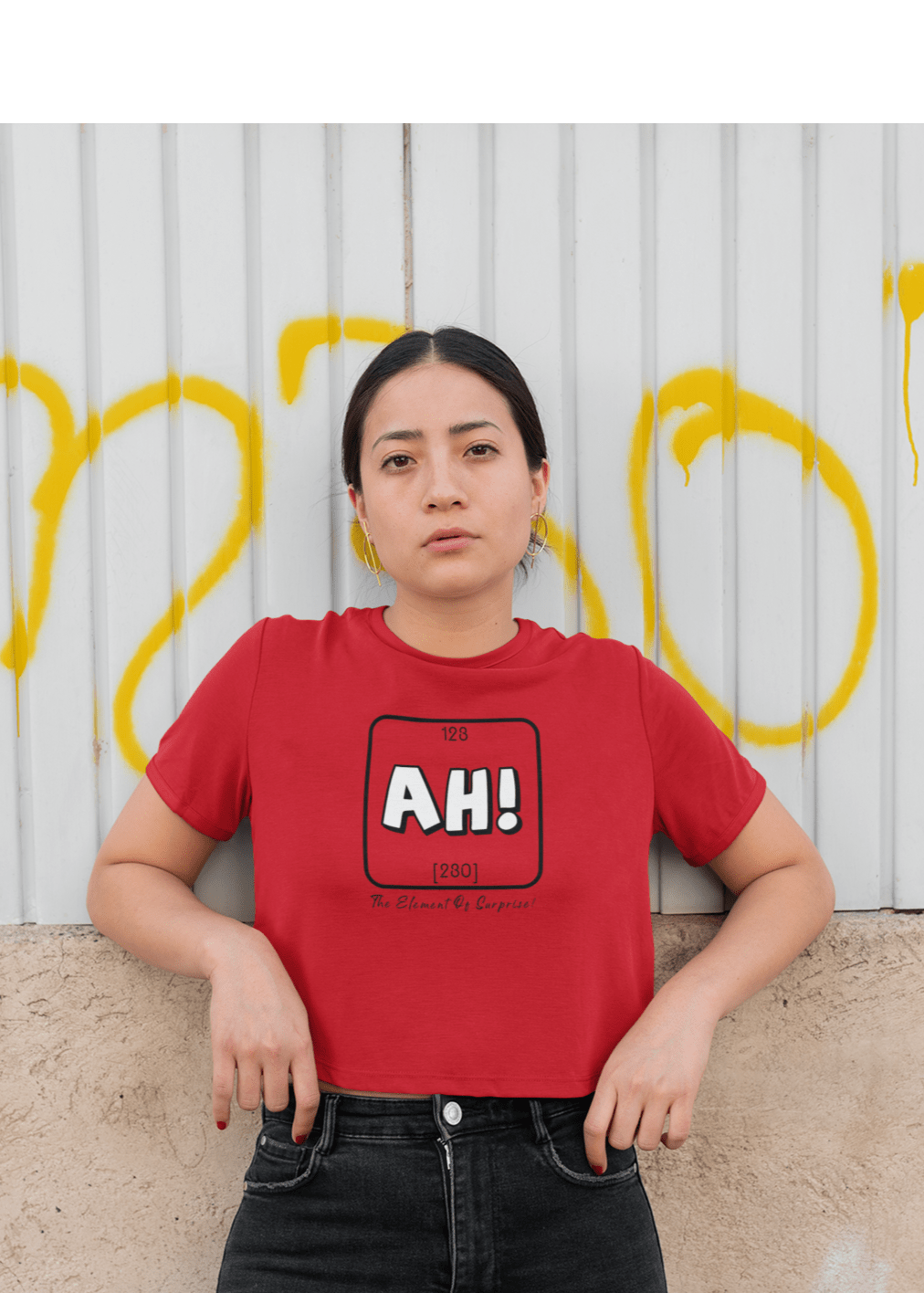 "AH" HALF-SLEEVE CROP TOPS. RED