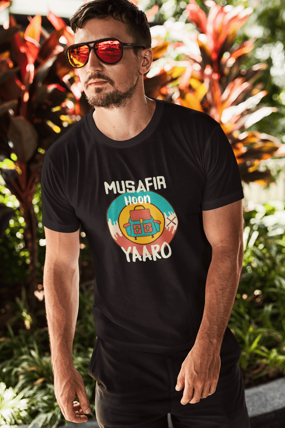 " MUSAFIR HOON YAARO " UNISEX HALF-SLEEVE T-SHIRTS BLACK
