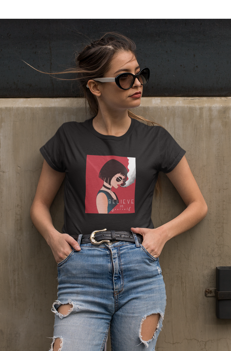 BELIEVE IN YOURSELF HALF SLEEVE T-SHIRTS BLACK