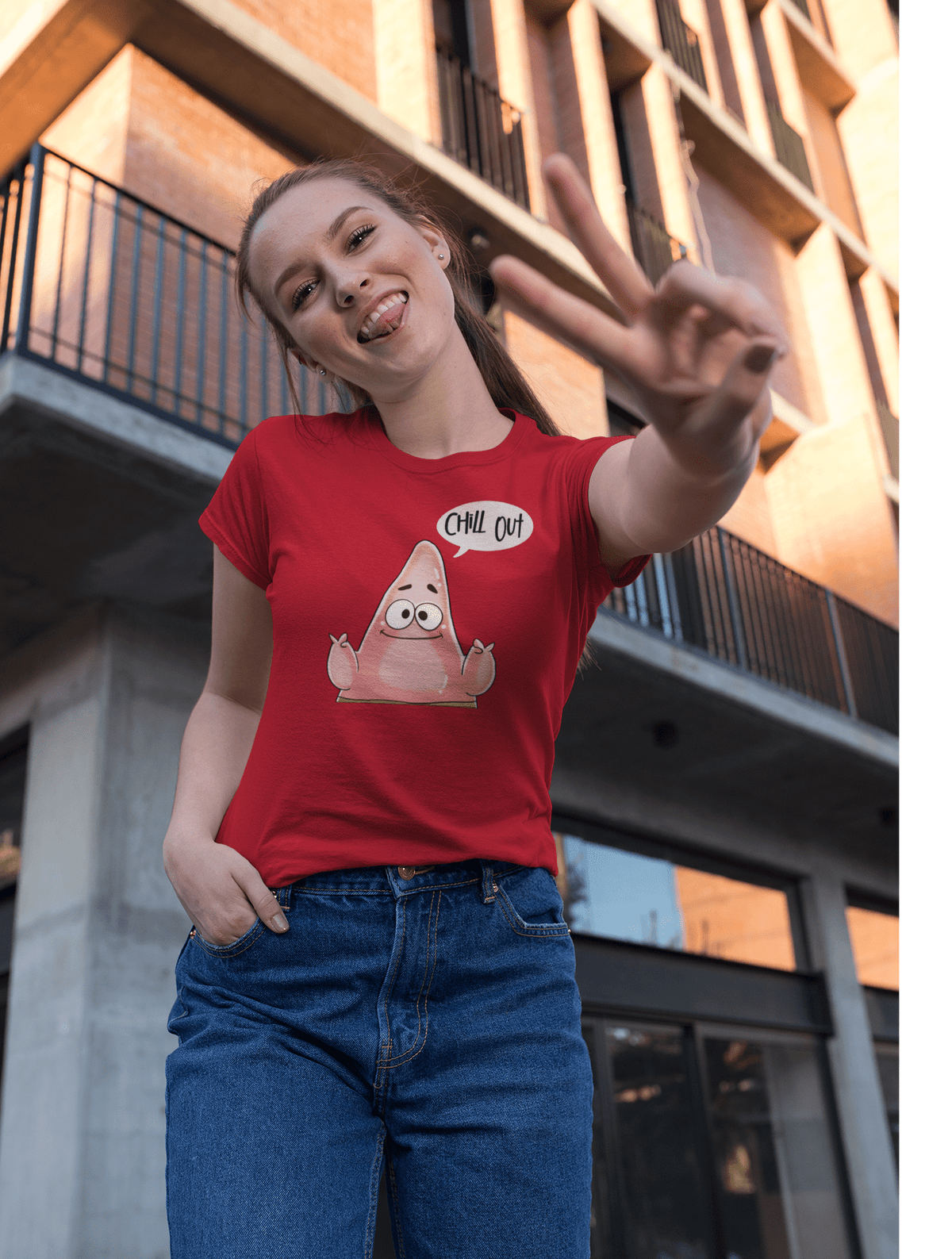CHILL OUT : PATRICK STAR ( SPONGEBOB ) - HALF-SLEEVE T-SHIRTS RED