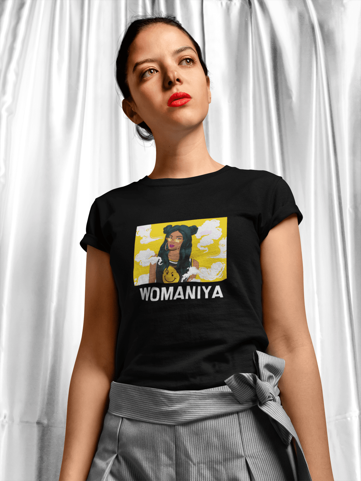" WOMANIYA " - HALF-SLEEVE T-SHIRT BLACK