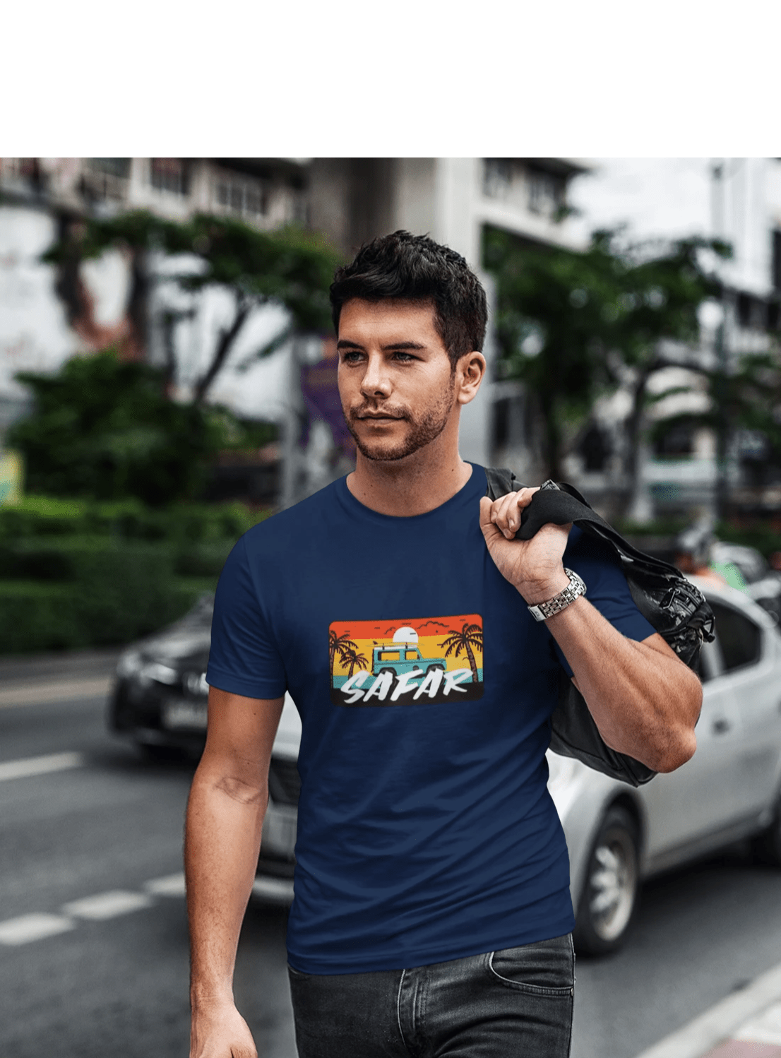 " SAFAR " - HALF-SLEEVE T-SHIRT'S NAVY BLUE