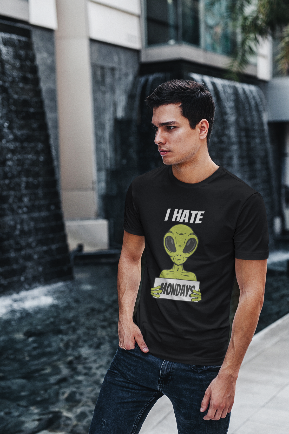 I Hate Mondays: ALIEN & SPACE- Regular Fit Half-Sleeve T-Shirts BLACK