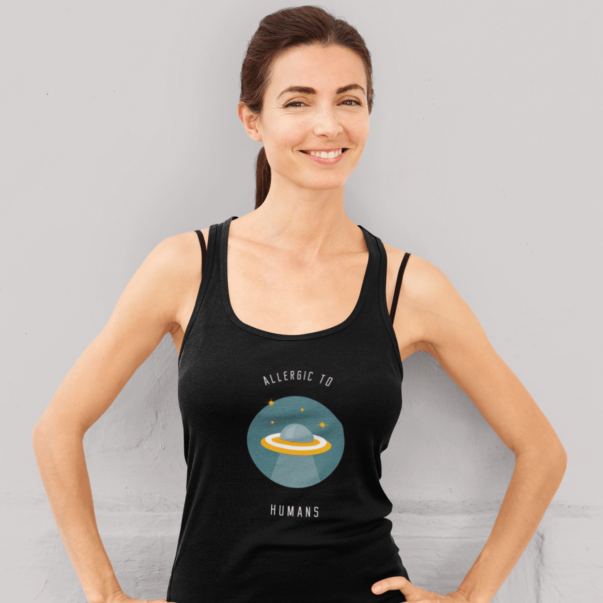 "ALLERGIC TO HUMANS" - Tank Tops BLACK