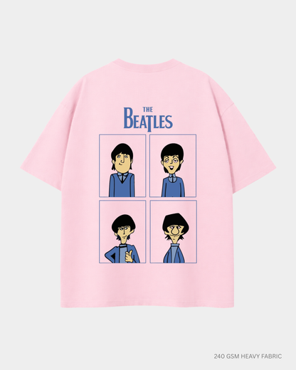 The Beatles Classic Band Graphic Unisex Oversized T-Shirt | Antherr Core Baby Pink Cotton 240 GSM