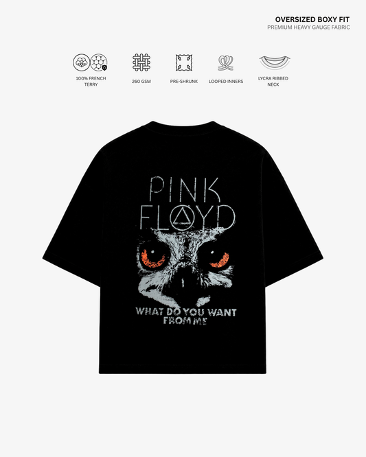 Pink Floyd Owl French Terry Oversized T-Shirt | Antherr Core Black Cotton French Terry 260 GSM