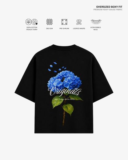 Rare Things Bloom Slowly French Terry Oversized T-Shirt | Antherr Originals BLACK Cotton French Terry 260 GSM