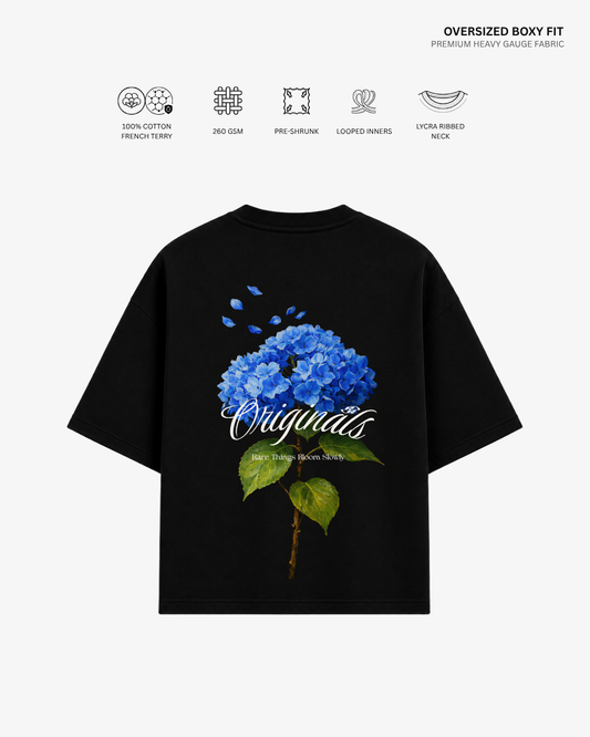 Rare Things Bloom Slowly French Terry Oversized T-Shirt | Antherr Originals BLACK Cotton French Terry 260 GSM