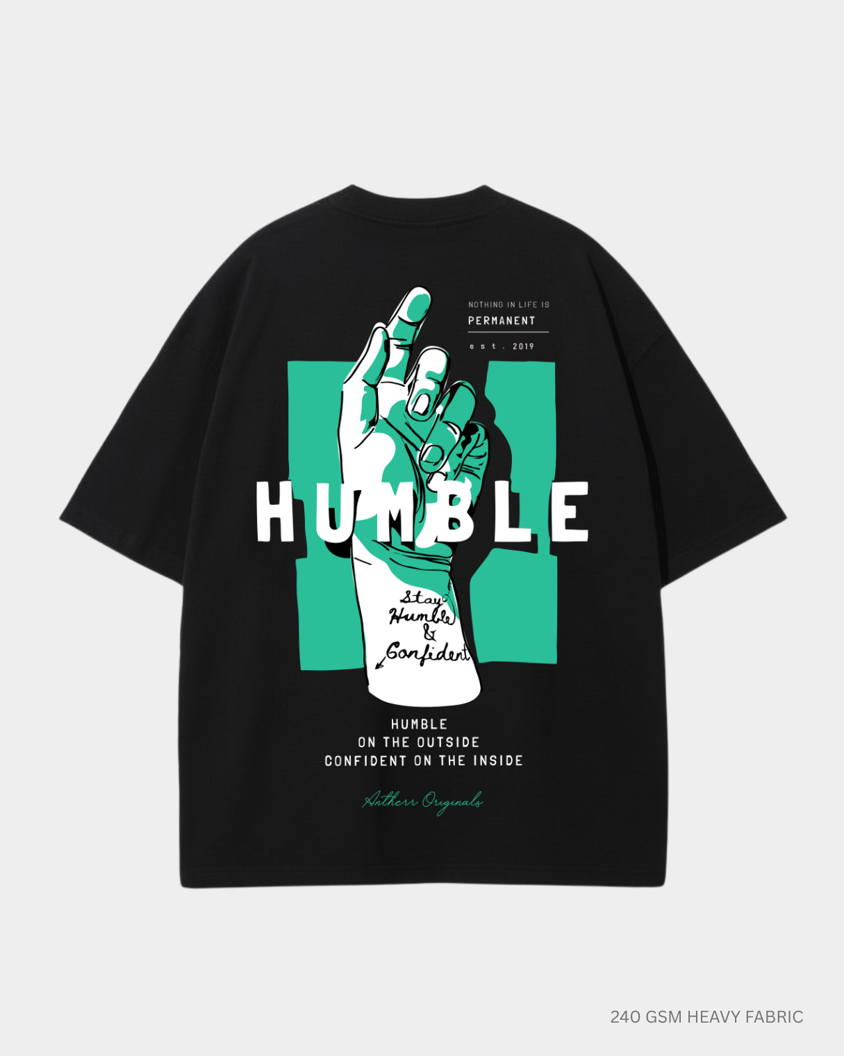 Humble Oversized T-Shirt for Men & Women | Antherr Originals Black Cotton 240 GSM