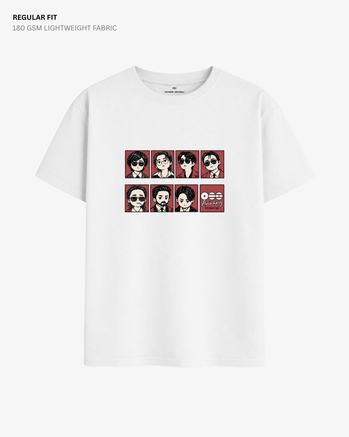 Chibi Arirang BTS 2.0 Regular Fit T-Shirt | Antherr Core White Cotton 180 GSM